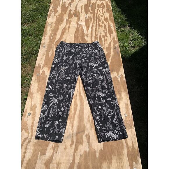 California style Black White Pants Size 10 Tropical Beach Palm Summer - Picture 1 of 5